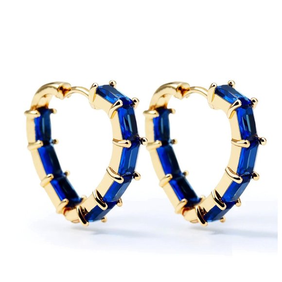 My Bead Emporium Jewelry - Blue crystal heart shaped earrings with gold base.